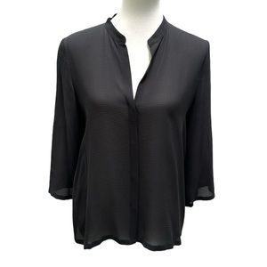 Eileen Fisher textured 100% silk button up top XS Black
